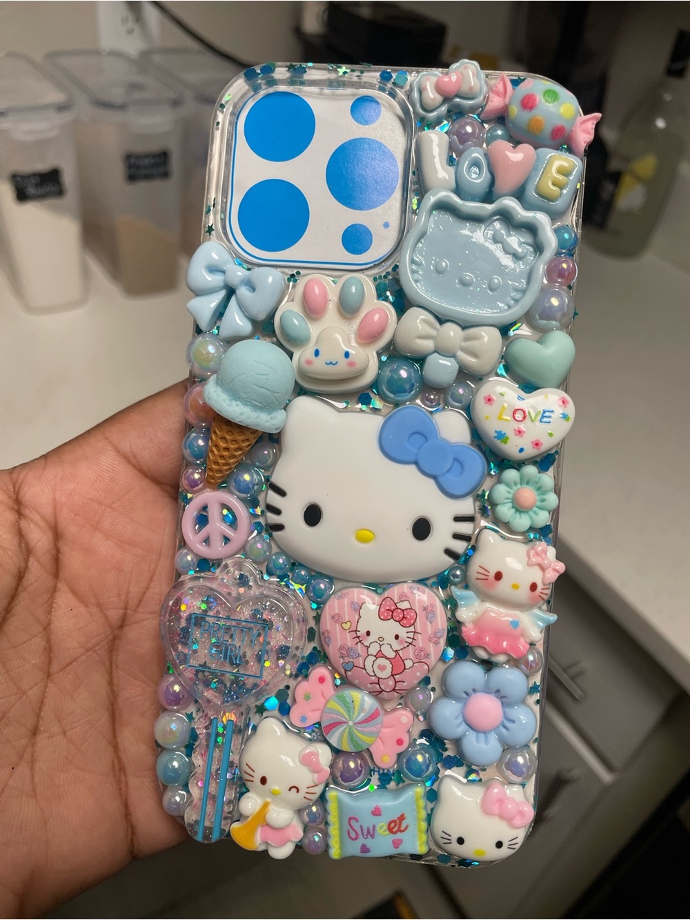 Hello Kitty Blue & Pink Beaded 3D Charm Phone Case